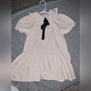 Girls' Pale Pink Ruffle Collar Formal Dress with Black Accent